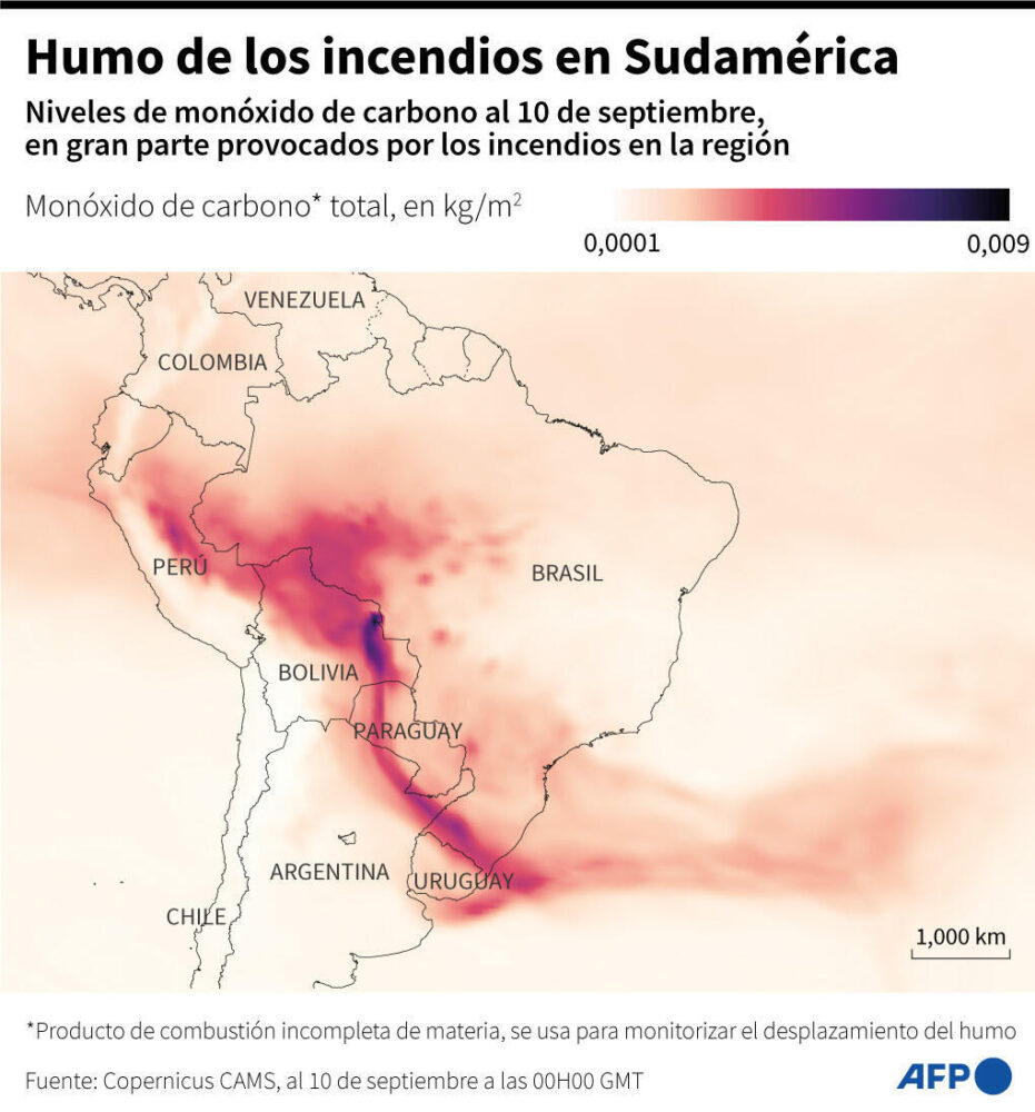 Humo provocado por los incendios en Sudamérica