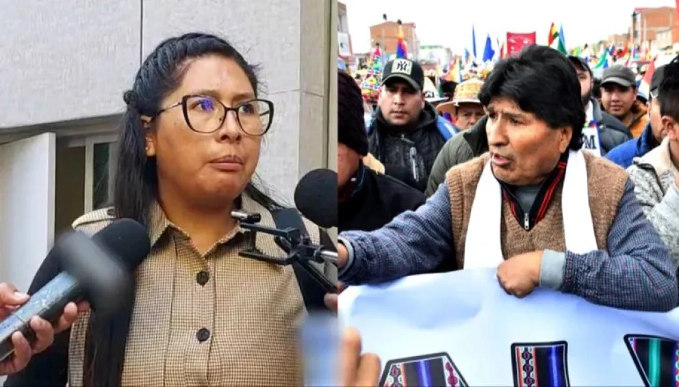 La alcaldesa de la ciudad de El Alto, Eva Copa, y el expresidente Evo Morales en el inicio de la marcha. Foto: Red Uno