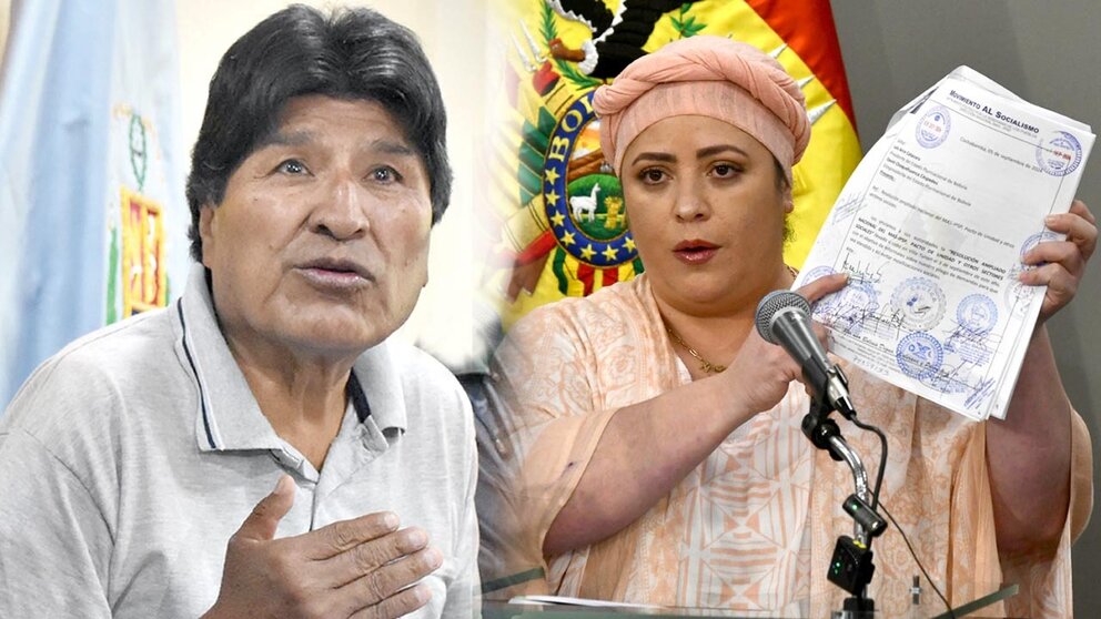 El presidente del MAS, Evo Morales (i) y la canciller interina, María Nela Prada (d)./ NOÉ PORTUGAL / APG