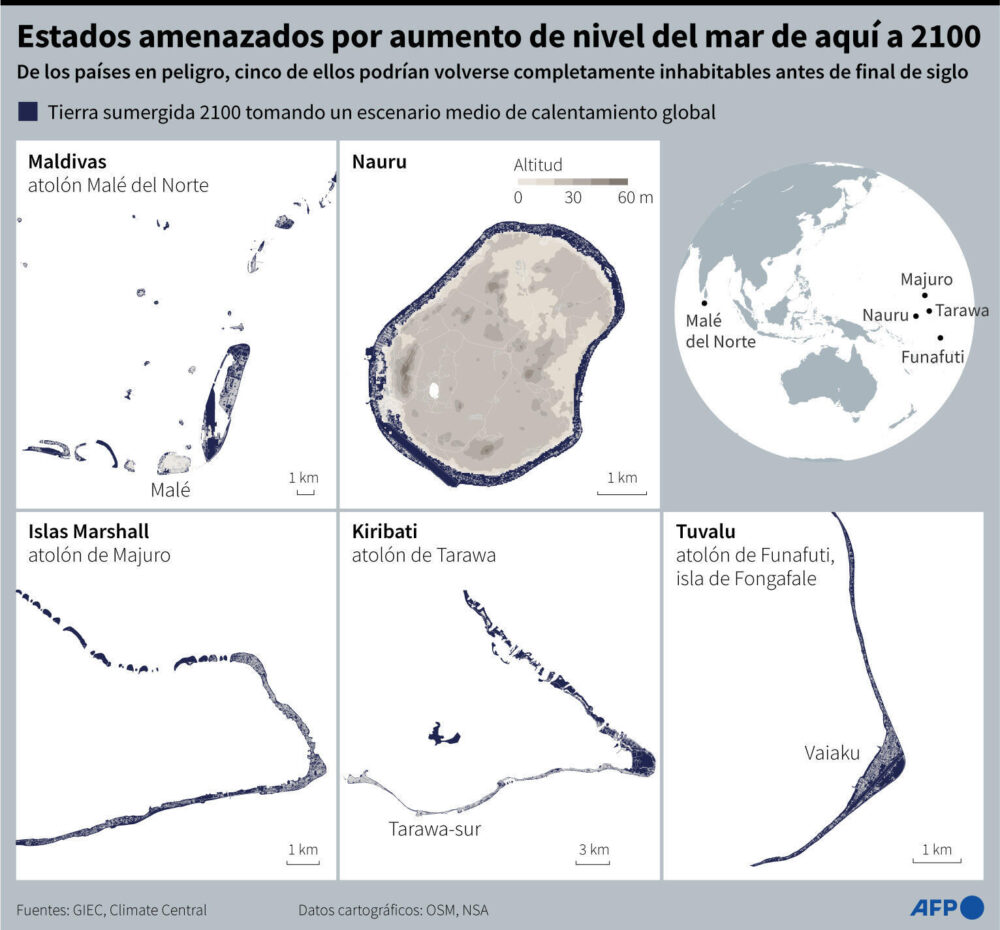 Estados amenazados por el aumento del nivel del mar de aquí a 2100