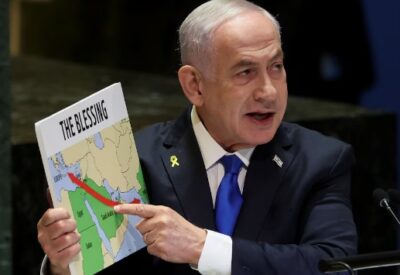 Maldición y bendición: los mapas con los que Netanyahu explicó por qué el grupo terrorista Hamas atacó a Israel el 7 de octubre