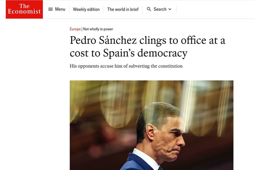 The Economist acusa a Pedro Sánchez de aferrarse al poder "a costa de la democracia en España"