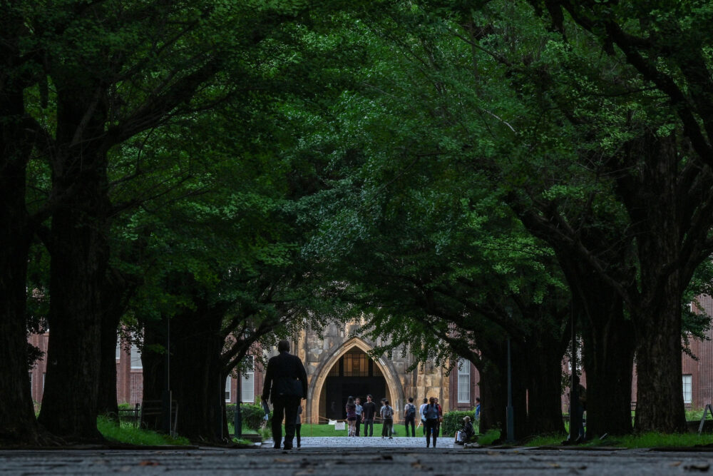 Personas paseando en una calle arbolada en la Universidad de Tokio, el 22 de agosto de 2024 en Tokio, Japón