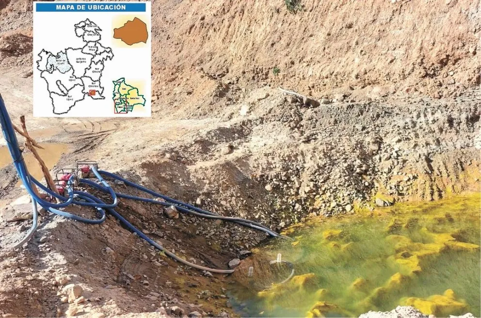 Parte del río Talina, en Potosí, con el agua contaminada. Desemboca en el río San Juan del Oro y este, a su vez, en el Pilcomayo en Tarija. Foto: Ayllu Talina