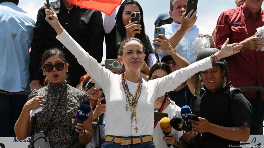 Machado en una protesta en Caracas a favor del reconocimiento de González Urrutia como presidente electo de Venezuela (17.08.2024)