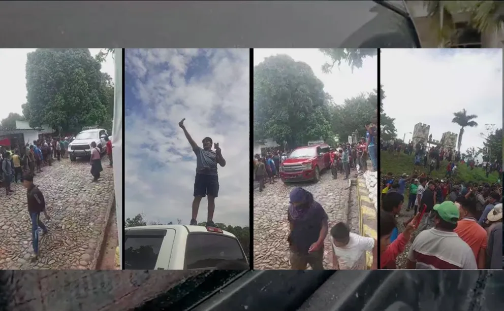 "Evistas" irrumpen en el cuartel de la Novena División en Villa Tunari y extraen dos vehículos para quemarlos. Foto: Captura de video.