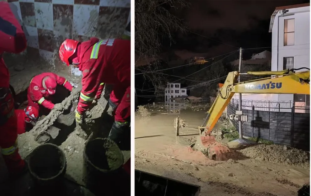 Bomberos hallaron el cuerpo de una niña desaparecida. La maquinaria pesada continúa operando en el deslizamiento de Bajo Llojeta. Foto: GAMLP.