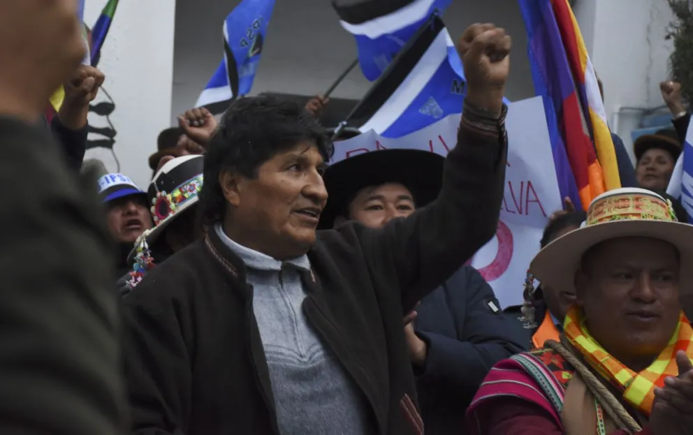 Evo Morales, después de un contacto anterior con la prensa. Foto: APG 