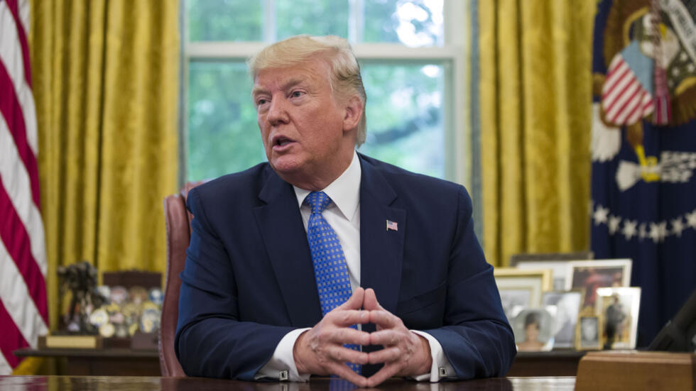 President Donald Trump speaks as he receives an an update on the Fentanyl epidemic, in the Oval Office of the White House in Washington, Tuesday, June 25, 2019.