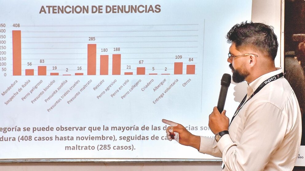 El jefe de Zoonosis, Diego Prudencio, expone el informe anual, este 17 de diciembre. / DICO SOLÍS