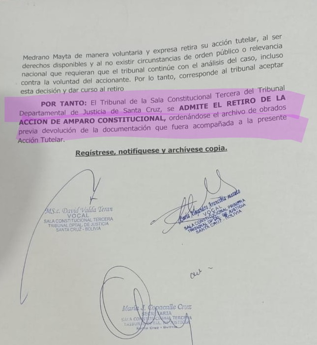 Director de Asuntos Legales del Senado informa que expostulante a las judiciales retira amparo 