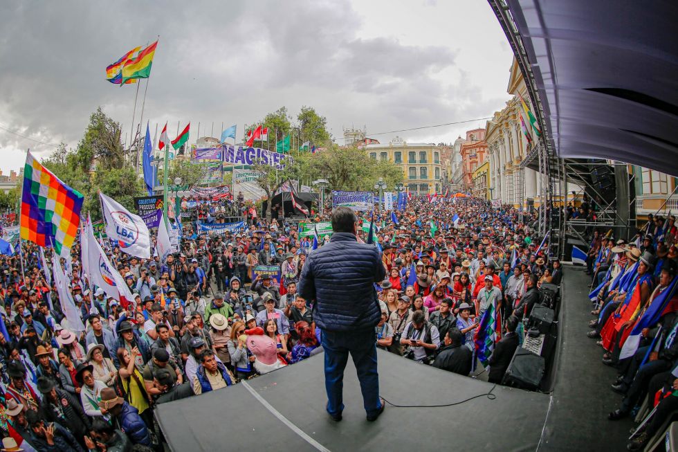 El presidente Luis Arce, el pasado miércoles, durante el acto del MAS por el Día de la Revolución Democrática Cultural.