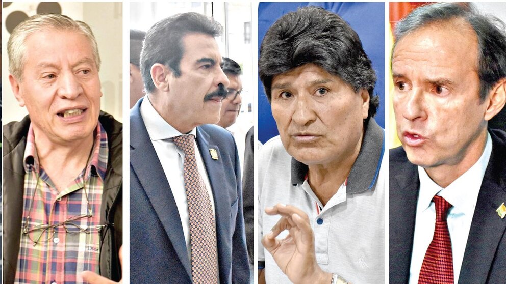 De izquierda a derecha, Carlos Börth, Manfred Reyes Villa, Evo Morales y Jorge Tuto Quiroga. / COMPOSICIÓN OPINIÓN