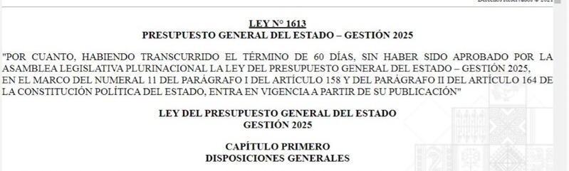 Presupuesto 2025 entra en vigencia, prevé crecimiento de 3,51% y mantenimiento de la subvención a los hidrocarburos