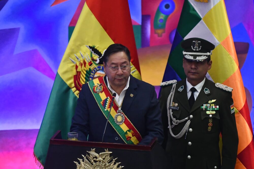 Luis Arce en el acto de celebración del Día del Estado Plurinacional /Foto: APG