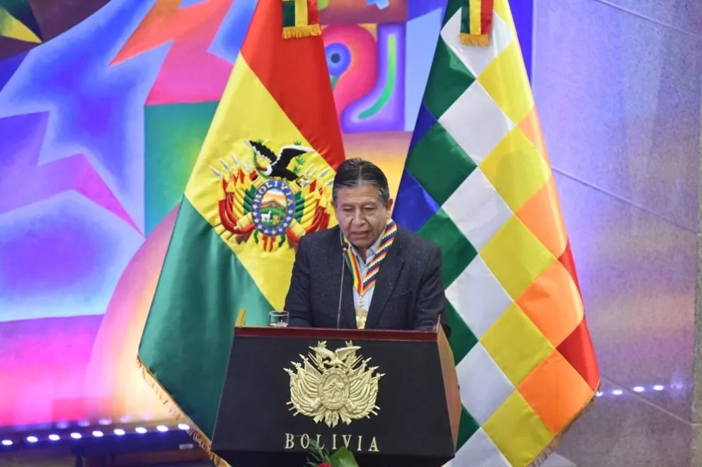 El vicepresidente David Choquehuanca, durante su discurso en Casa Grande del Pueblo. Foto: APG