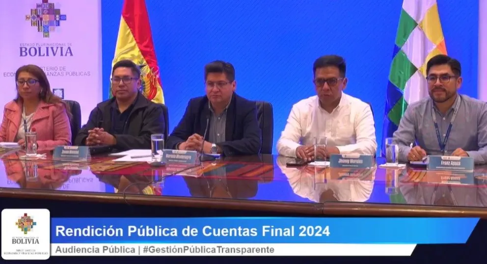 Autoridades del Ministerio de Economía durante la Rendición Pública de Cuentas. Foto: captura