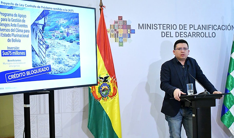 El ministro de Planificación, Sergio Cusicanqui, en la conferencia de prensa de este jueves. / Foto MPD.