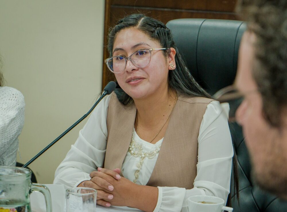 Eva Copa en una reunión de la gestión edil. / Foto: GAMEA