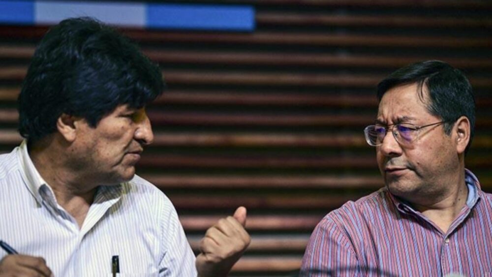 Evo Morales y Luis Arce en un evento público. Foto ANF.