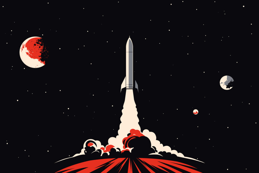 Ilustración sobre una misión espacial.