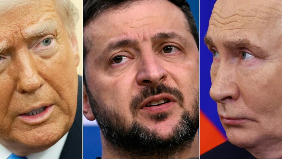 Una combinación de imágenes de archivo de los presidentes de EEUU, Donald Trump (izq.); Ucrania, Volodimir Zelenski (c); y Rusia, Vladimir Putin