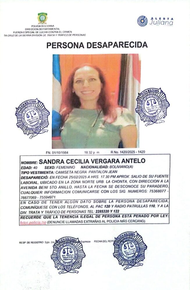 La Felcc busca a Sandra Cecilia