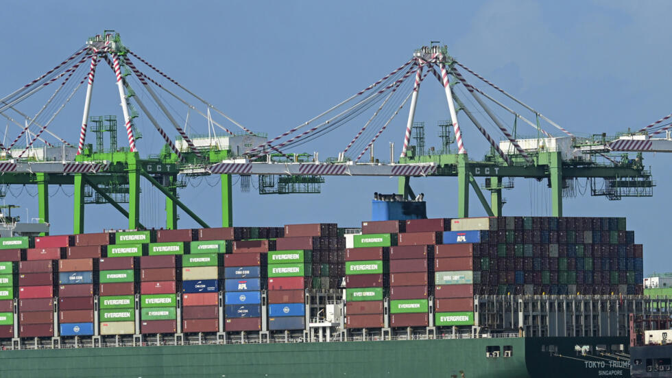 El contenedor Tokyo Triumph de Singapur fotografiado en el puerto de Colón, en Panamá, el 29 de enero de 2025