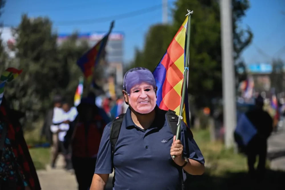 En la marcha del viernes, muchos seguidores usaron máscaras con la figura de Evo Morales. Foto: RRSS