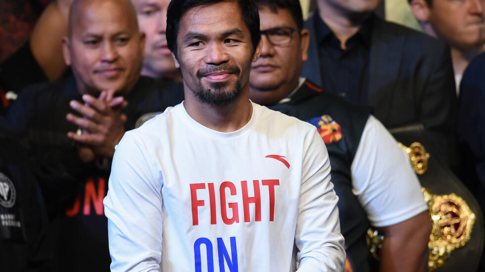 Manny Pacquiao acude al acto de pesaje previo a su pelea contra Lucas Matthysse. En Kuala Lumpur, el 15 de julio de 2018