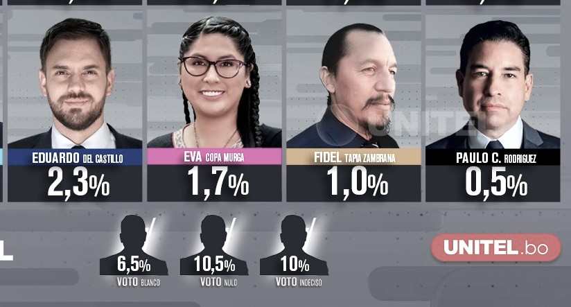 Parte de los datos de la primera encuesta nacional con miras a los comicios. / Fuente: Unitel.