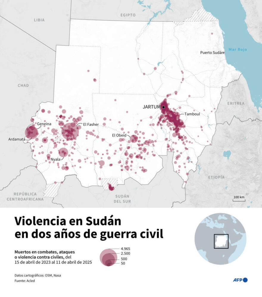 Violencia en Sudán en dos años de guerra civil