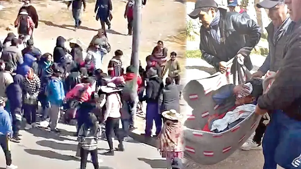 Las personas que se enfrentaron (i) y uno de los heridos (d) en Llallagua./ RRSS