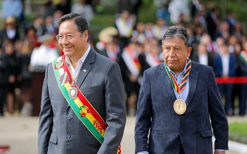 El presidente Luis Arce y el vicepresidente David Choquehuanca en una aparición anterior. 