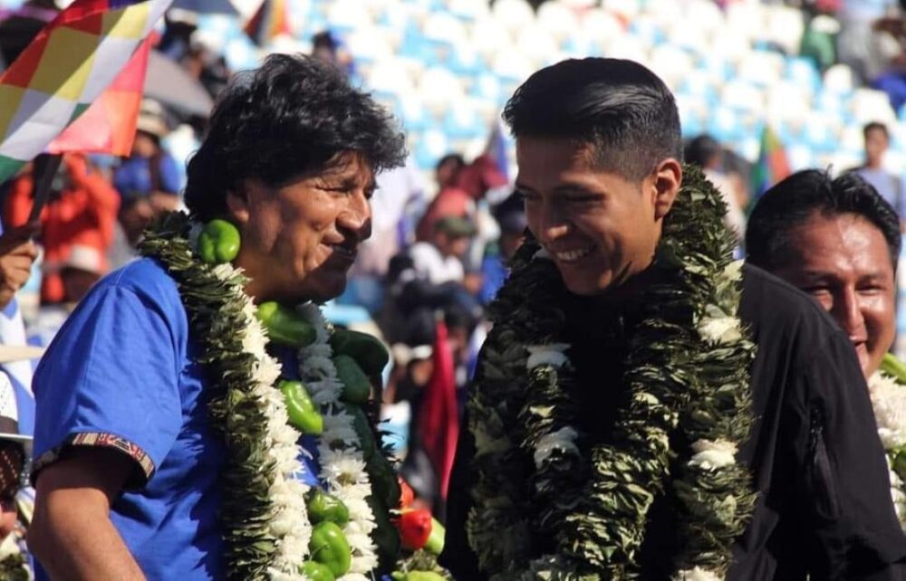 Evo Morales y Andrónico Rodríguez en una concentración política pasada. Foto Archivo