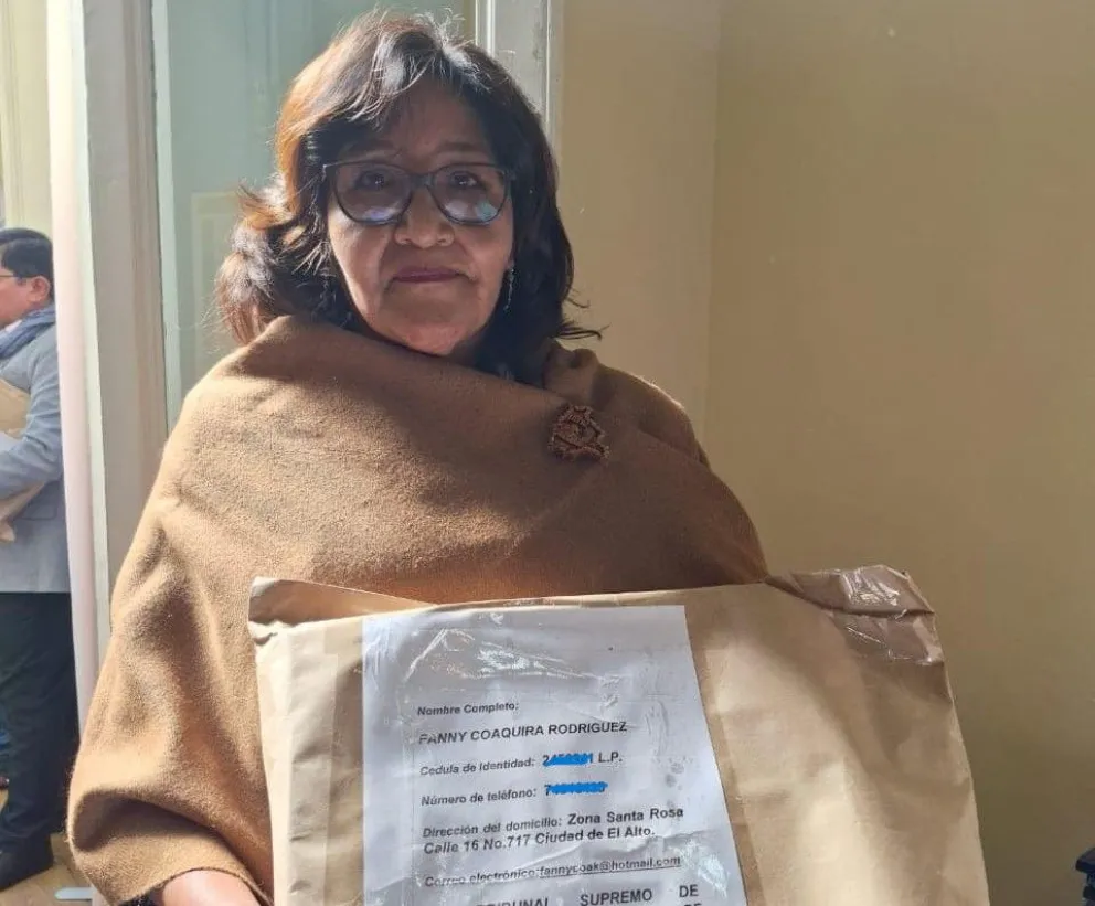 La magistrada del TSJ, Fanny Coaquira, el momento de su postulación para las elecciones judiciales. Foto: Cámara de Senadores.