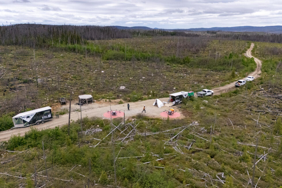 La empresa Flash Forest planta semillas de árboles mediante drones en Chibougamau, una comunidad remota afectada por incendios forestales en la provincia canadiense de Quebec