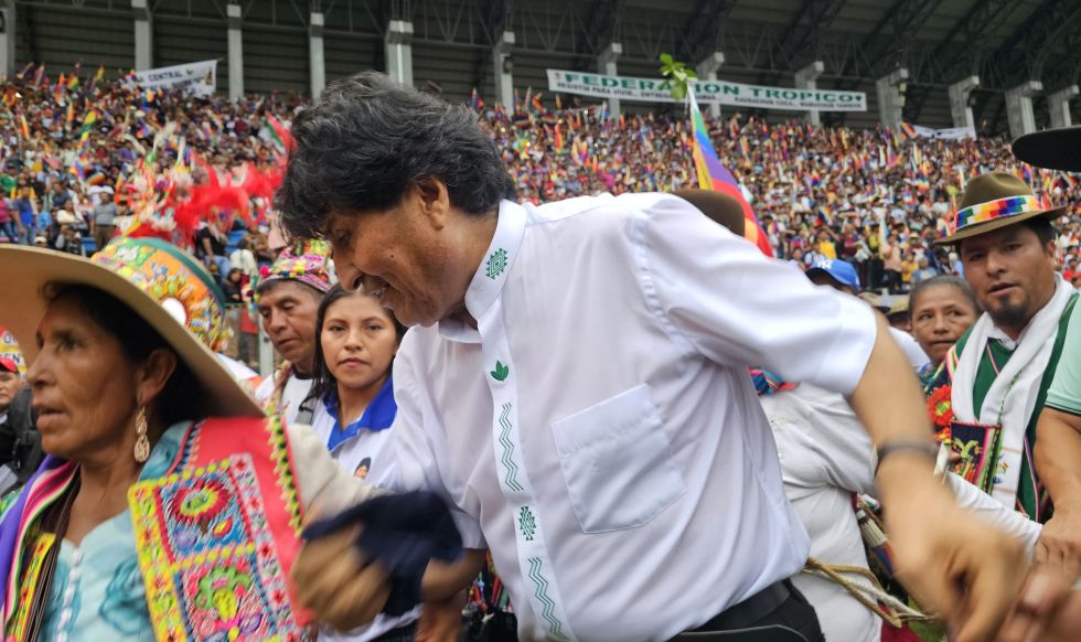 Evo Morales en el congreso de seguidores en el Trópico de Cochabamba. 