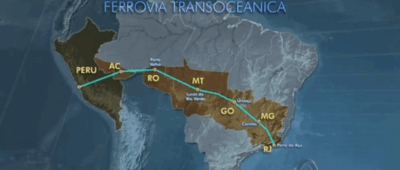 Este es el trazo de la ruta del Tren Bioceánico que pasará por Brasil y Perú, excluyendo a Bolivia