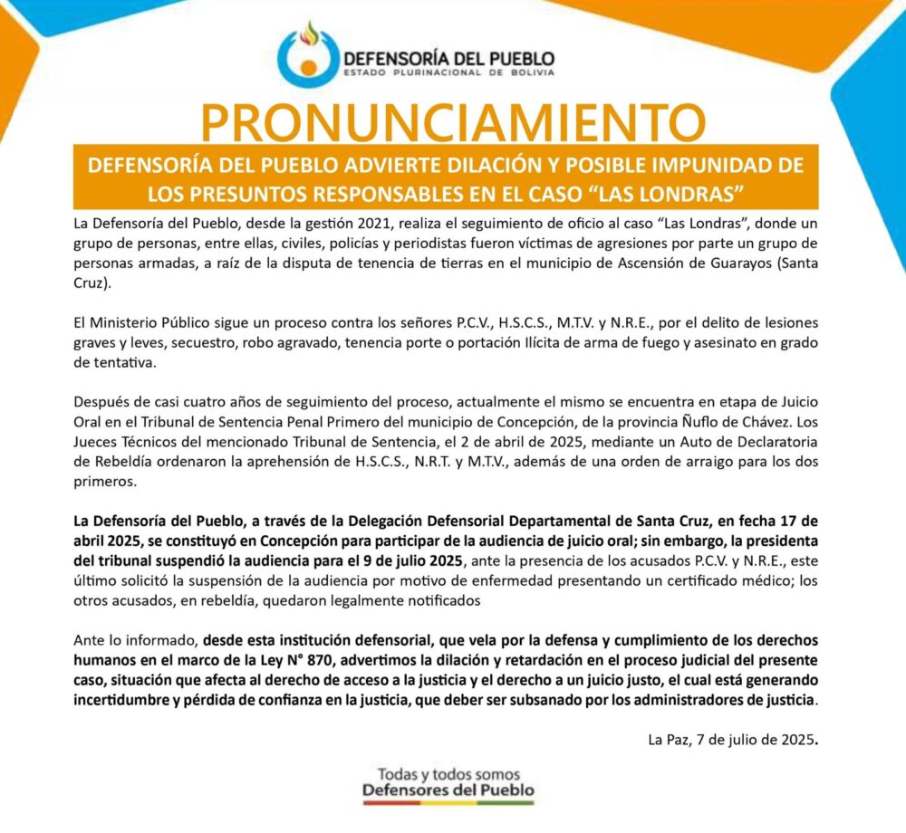 Pronunciamiento de la Defensoría del Pueblo