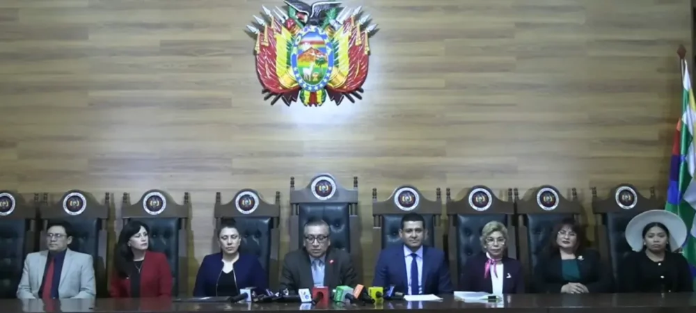 magistrados del TCP en conferencia de prensa este miércoles. Foto: Captura RRSS