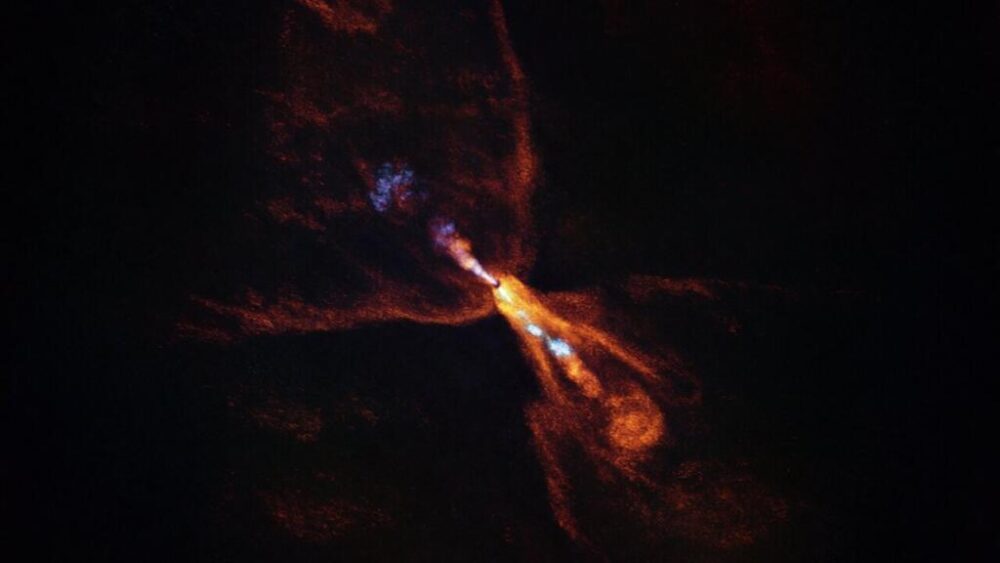 Imagen de la joven estrella HOPS-315 y de su disco protoplanetario, publicada por el Observatorio Europeo Austral (ESO), el 16 de julio de 2025