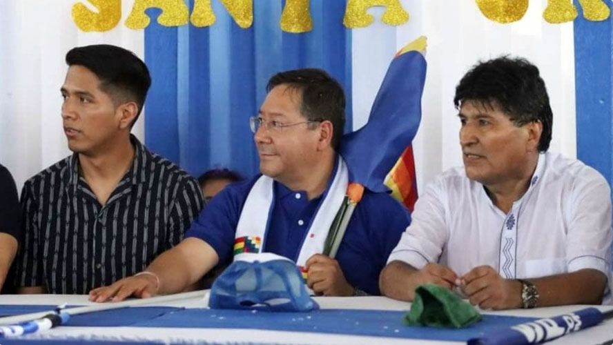 Andrónico Rodríguez, Luis Arce y Evo Morales. Foto de archivo: APG