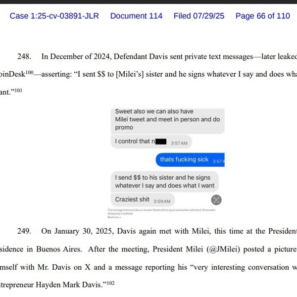 El documento que figura en la justicia de Nueva York y menciona el nexo con Karina Milei