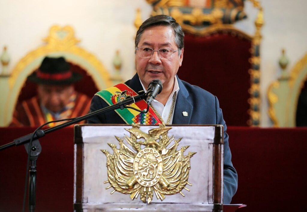El presidente Luis Arce en el informe por el Bicentenario. / Foto: Presidencia.
