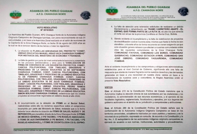 Voto resolutivo de la Asamblea del Pueblo Guaraní (APG) Charagua Norte