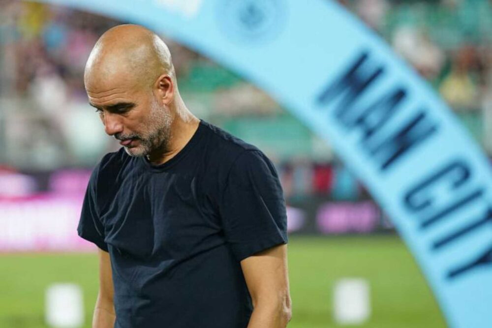 Guardiola en la celebración de un título del City