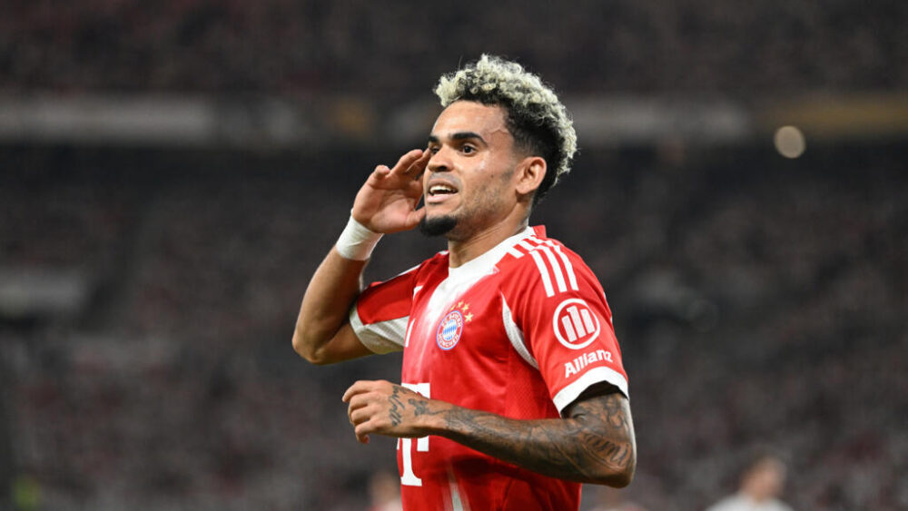 Luis Díaz festeja su gol para el Bayern de Múnich en la victoria sobre el Stuttgart en la Supercopa de Alemania. En Stuttgart (sur de Alemania), el 16 de agosto de 2025