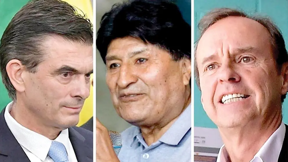 De izquierda a derecha, Rodrigo Paz, Evo Morales y Jorge Tuto Quiroga./ APG