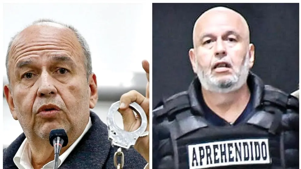El exministro Arturo Murillo (i) cuando amenazaba a sus adversarios con la cárcel y al ser aprehendido (d) tras su llegada a Bolivia. / APG